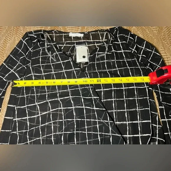 Lush Women's Sheer Black and White Checkered Blouse, Long Sleeve, Size M, NWT - Picture 5 of 10